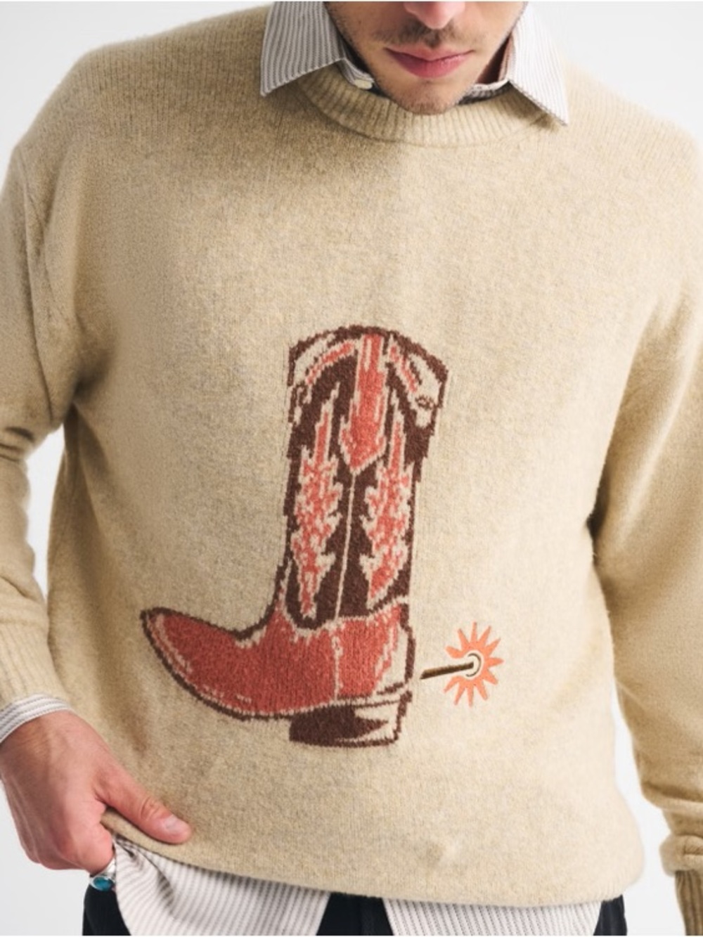 Oversized Western Graphic Crew Sweater